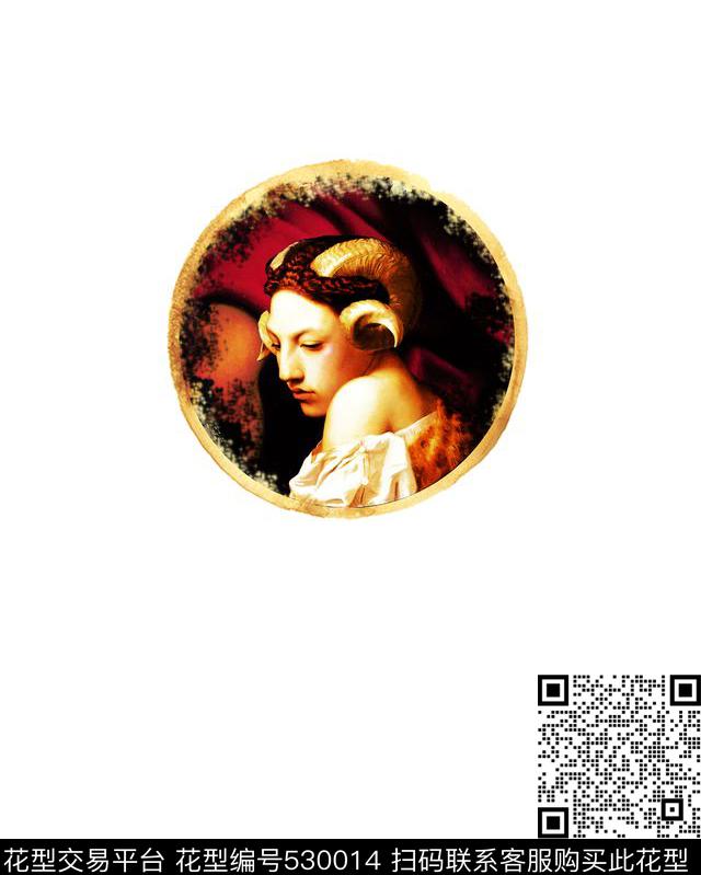 流行时尚欧美风油画肖像传统印花华亿平台下载（图片编号: 530014） - 瓦栏（Walan）