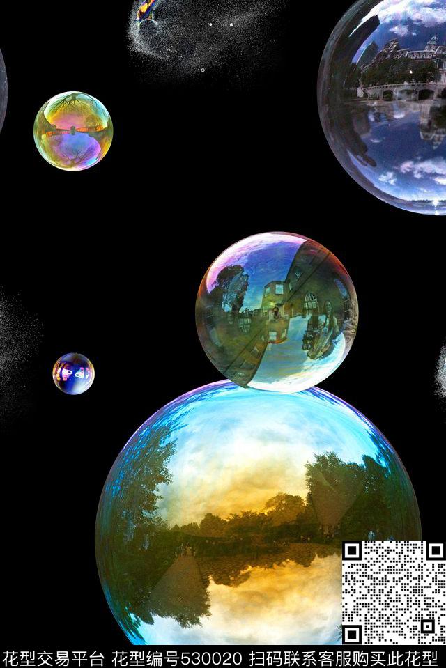 彩色气泡房子人物数码印花华亿平台下载（图片编号: 530020） - 瓦栏（Walan）