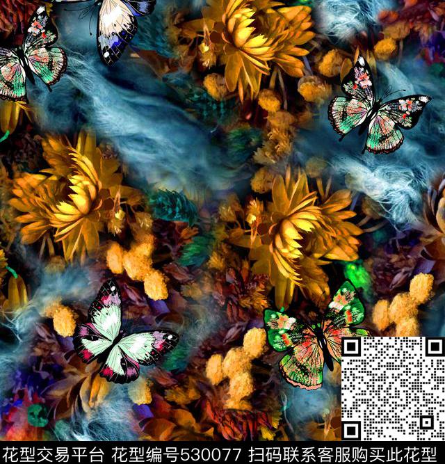 抽象花卉云雾纹理数码印花华亿平台下载（图片编号: 530077） - 瓦栏（Walan）