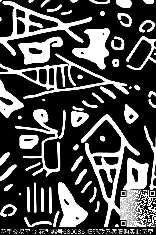 甲骨文复古鱼传统印花华亿平台下载（图片编号: 530085） - 瓦栏（Walan）