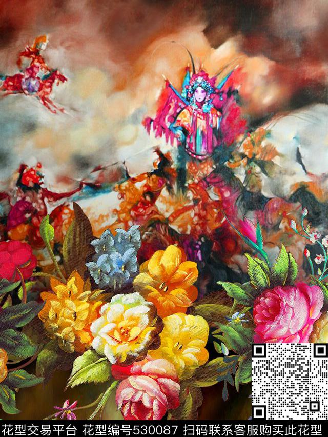 定位中国戏曲人物花卉数码印花华亿平台下载（图片编号: 530087） - 瓦栏（Walan）
