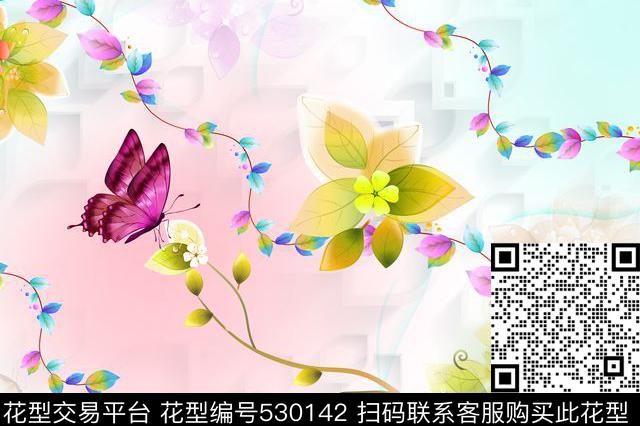 抽象花卉简洁靓丽数码印花华亿平台下载（图片编号: 530142） - 瓦栏（Walan）