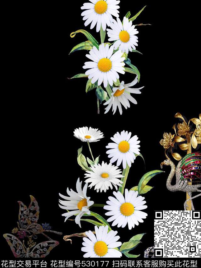 白色太阳花珠宝大牌数码印花华亿平台下载（图片编号: 530177） - 瓦栏（Walan）