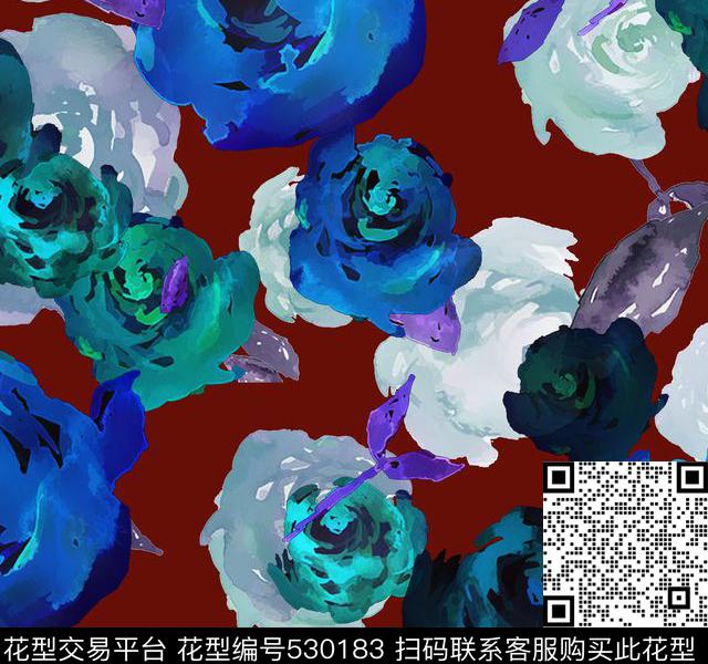 水彩花朵暗花数码印花华亿平台下载（图片编号: 530183） - 瓦栏（Walan）