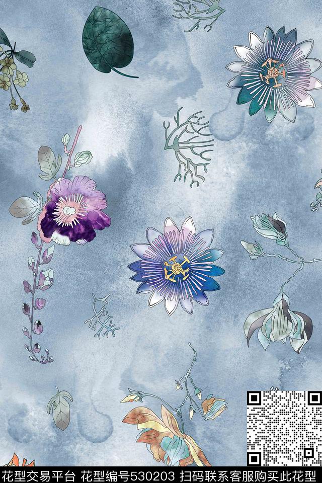 流行时尚水彩肌理数码印花华亿平台下载（图片编号: 530203） - 瓦栏（Walan）
