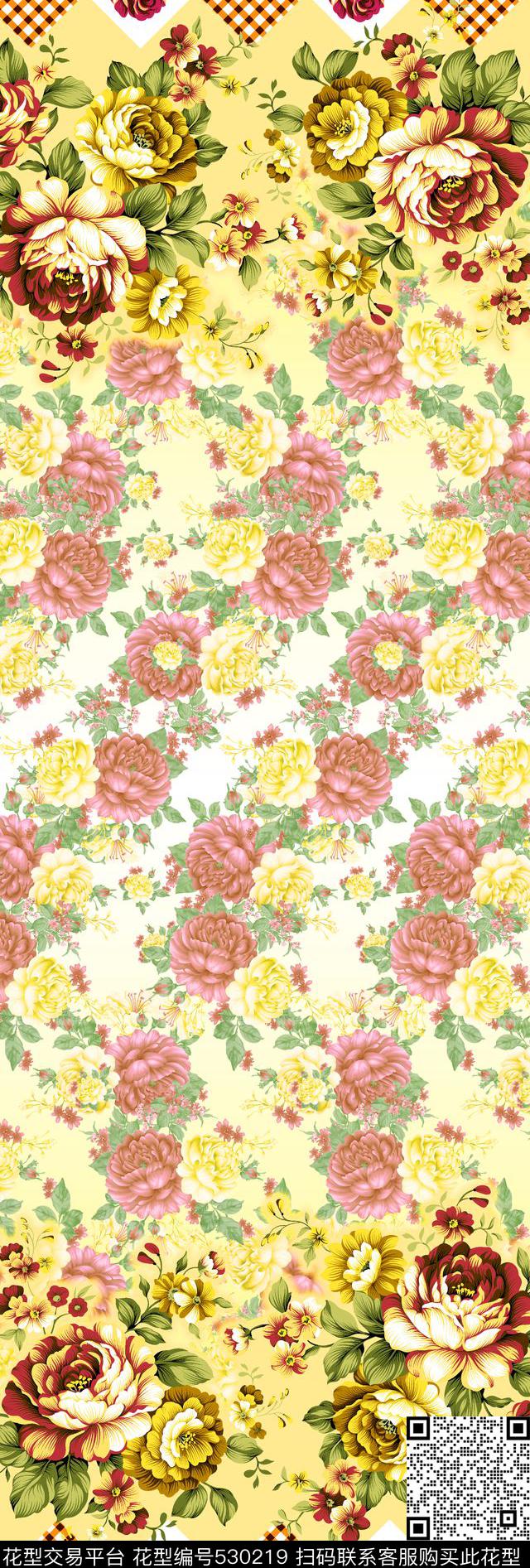 潮流花卉手绘抽象数码印花华亿平台下载（图片编号: 530219） - 瓦栏（Walan）