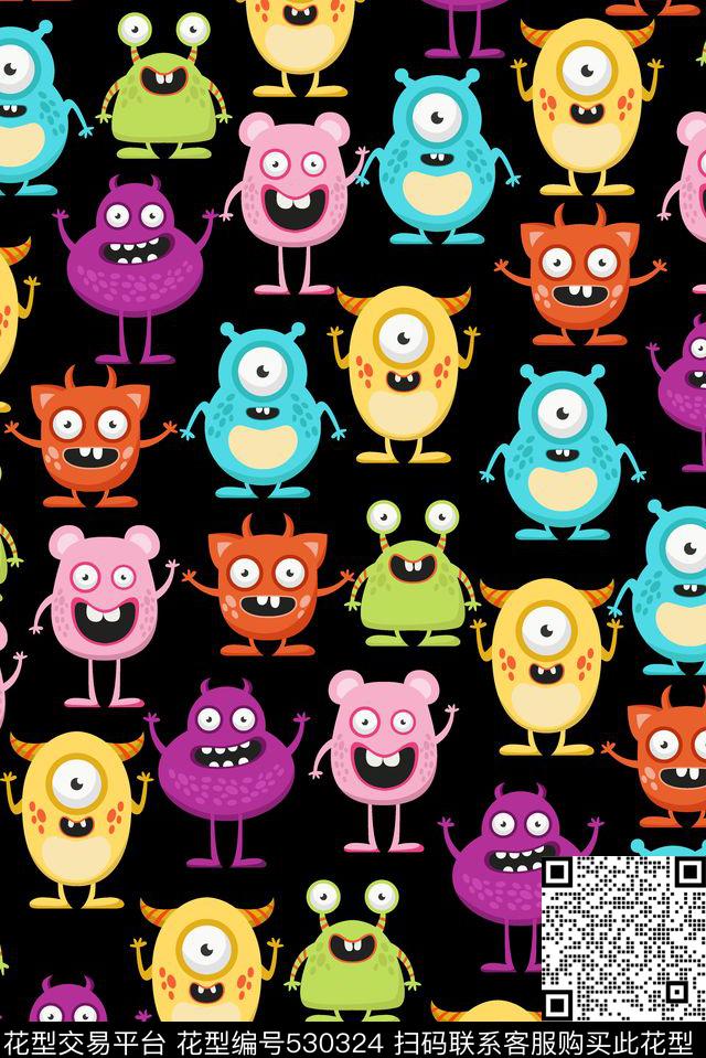 可爱卡通大眼睛传统印花华亿平台下载（图片编号: 530324） - 瓦栏（Walan）