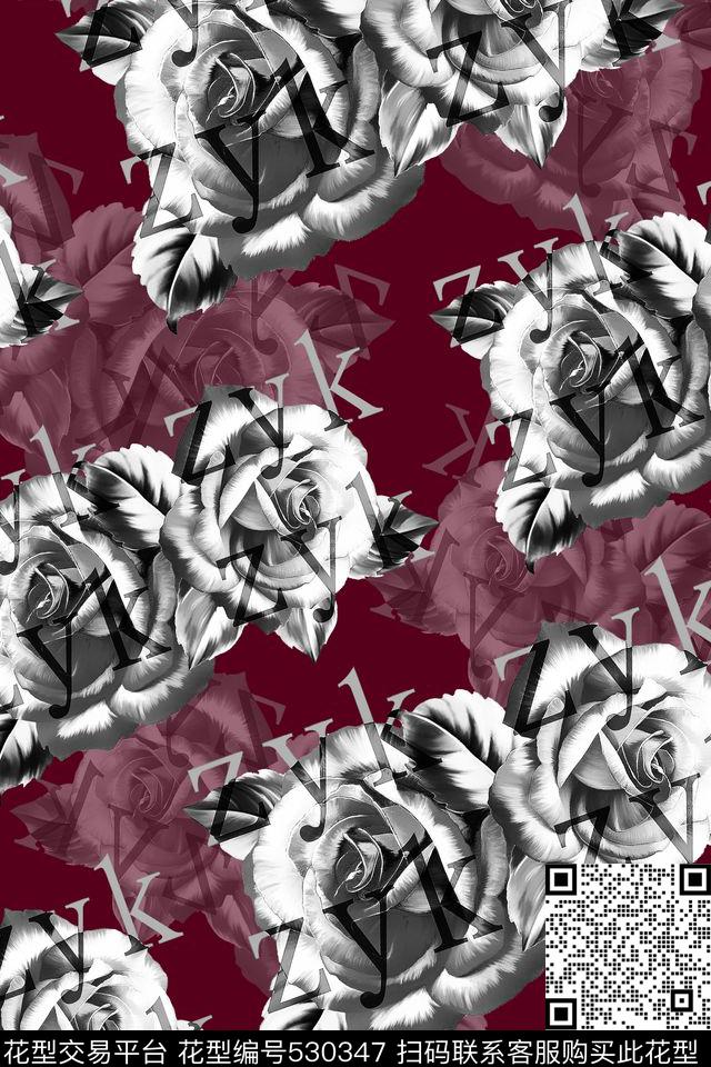 休闲字母花数码印花华亿平台下载（图片编号: 530347） - 瓦栏（Walan）