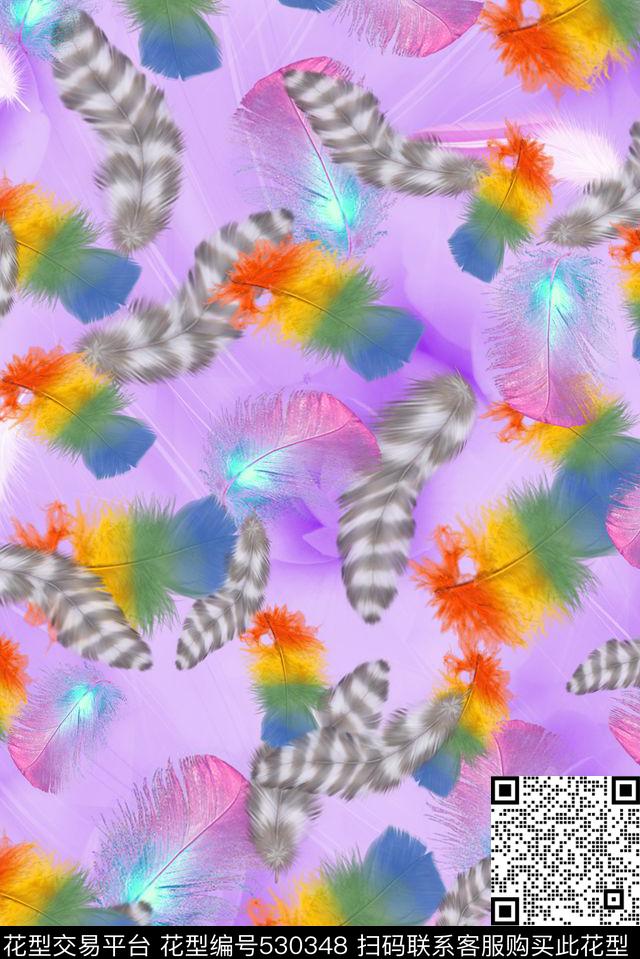 清爽流行时尚多彩羽毛丝巾服装家纺流行时尚数码印花华亿平台下载（图片编号: 530348） - 瓦栏（Walan）