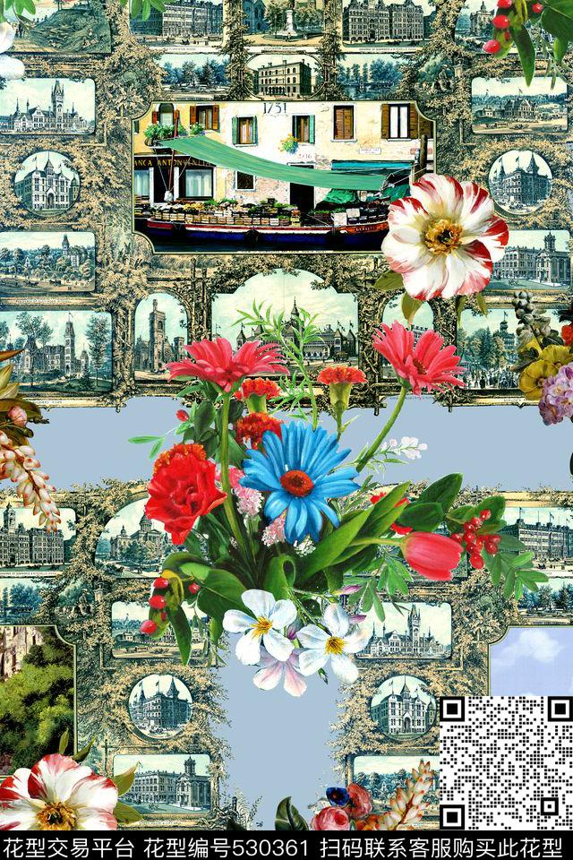 欧式复古相框数码印花华亿平台下载（图片编号: 530361） - 瓦栏（Walan）