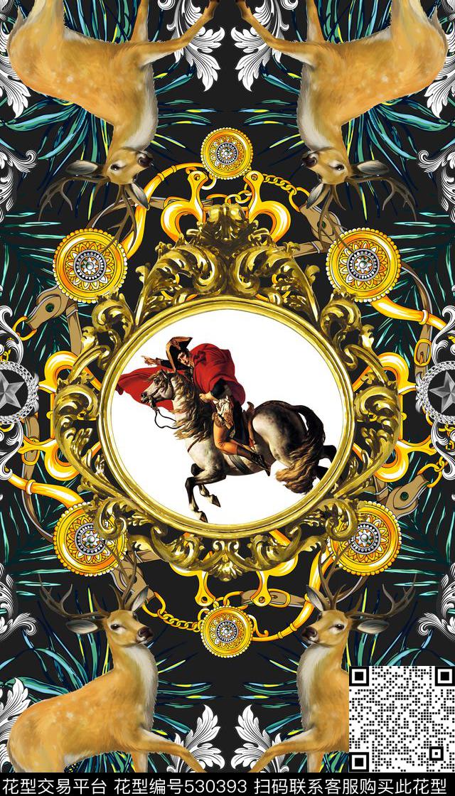 花纹链条梅花鹿数码印花华亿平台下载（图片编号: 530393） - 瓦栏（Walan）