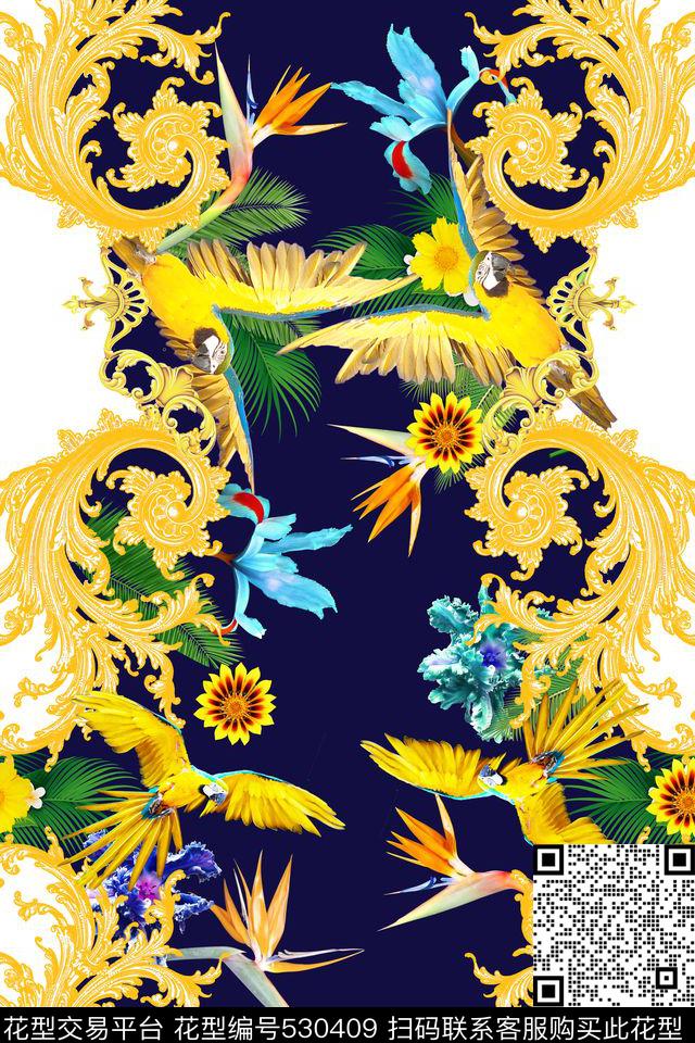巴洛克卷草热带花卉数码印花华亿平台下载（图片编号: 530409） - 瓦栏（Walan）