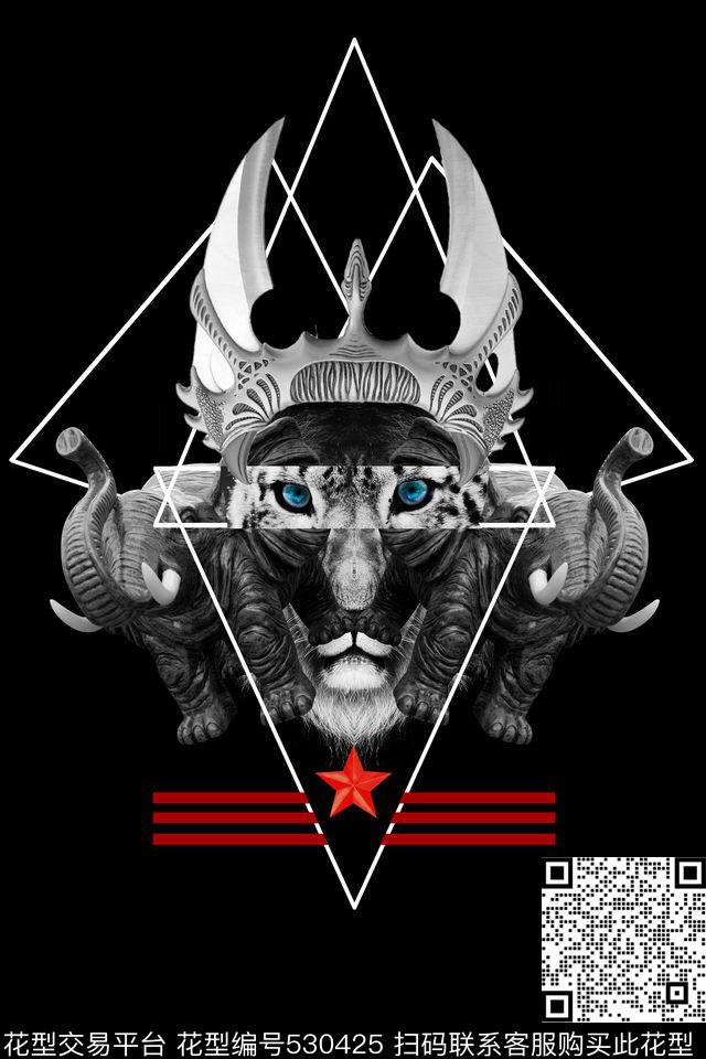 狮子大象几何数码印花华亿平台下载（图片编号: 530425） - 瓦栏（Walan）