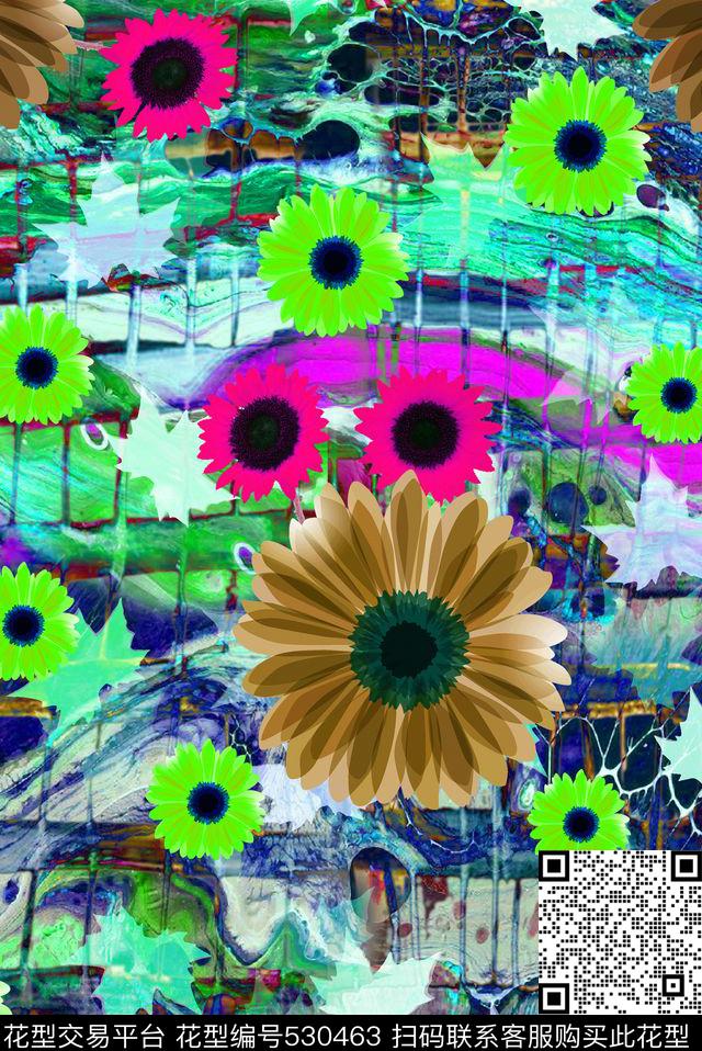 抽象花卉山石树叶数码印花华亿平台下载（图片编号: 530463） - 瓦栏（Walan）