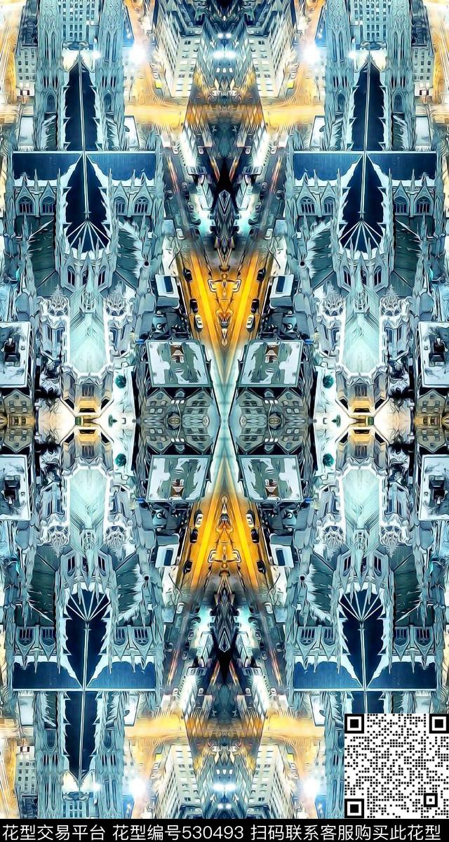 城市几何抽象数码印花华亿平台下载（图片编号: 530493） - 瓦栏（Walan）