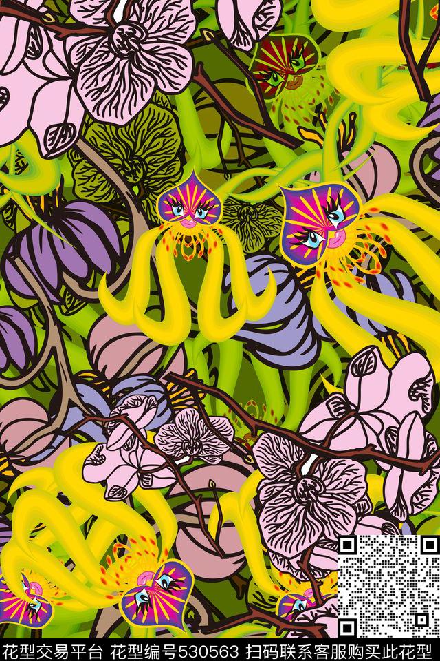 花卉昆虫精灵亮彩时尚数码印花华亿平台下载（图片编号: 530563） - 瓦栏（Walan）