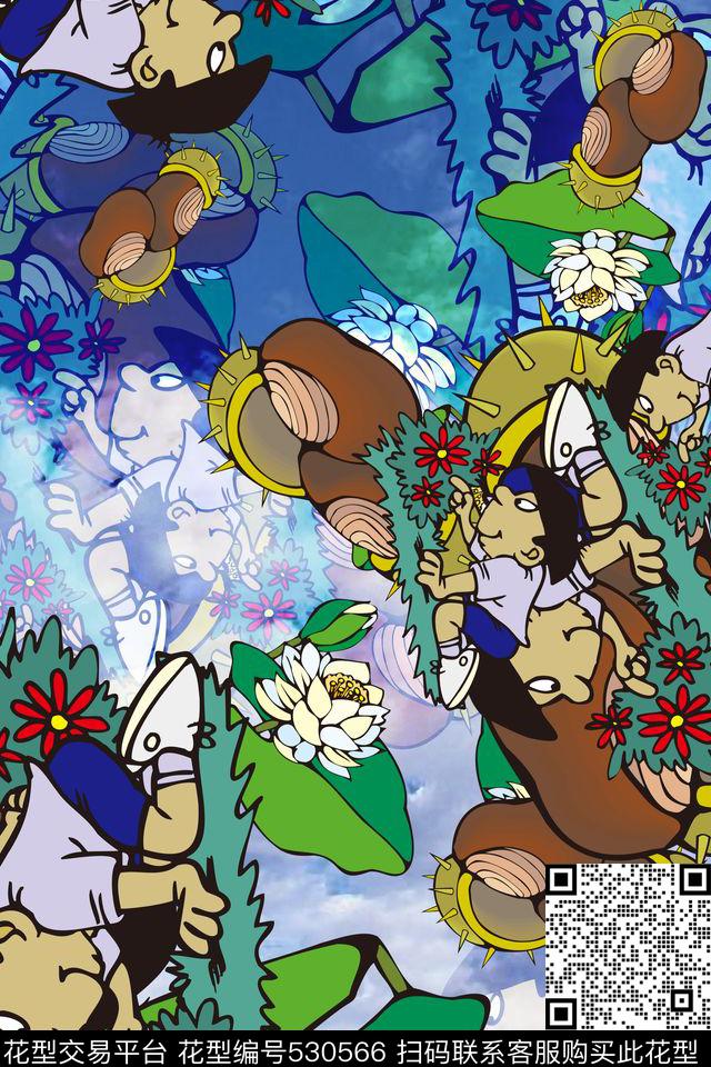 花卉卡通人物亮彩时尚数码印花华亿平台下载（图片编号: 530566） - 瓦栏（Walan）