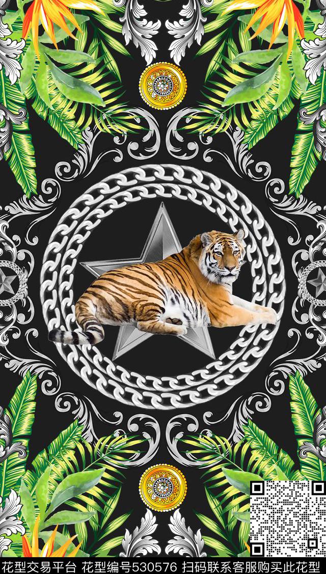 欧式复古链条欧式花纹数码印花华亿平台下载（图片编号: 530576） - 瓦栏（Walan）