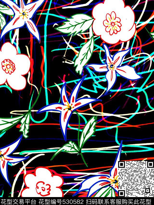 抽象服装花卉数码印花华亿平台下载（图片编号: 530582） - 瓦栏（Walan）