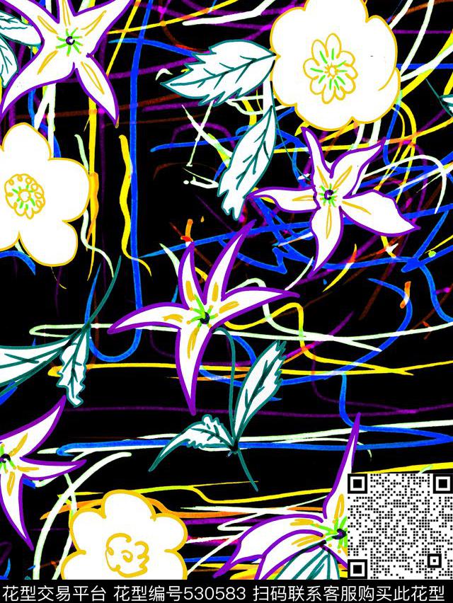 抽象服装花卉传统印花华亿平台下载（图片编号: 530583） - 瓦栏（Walan）