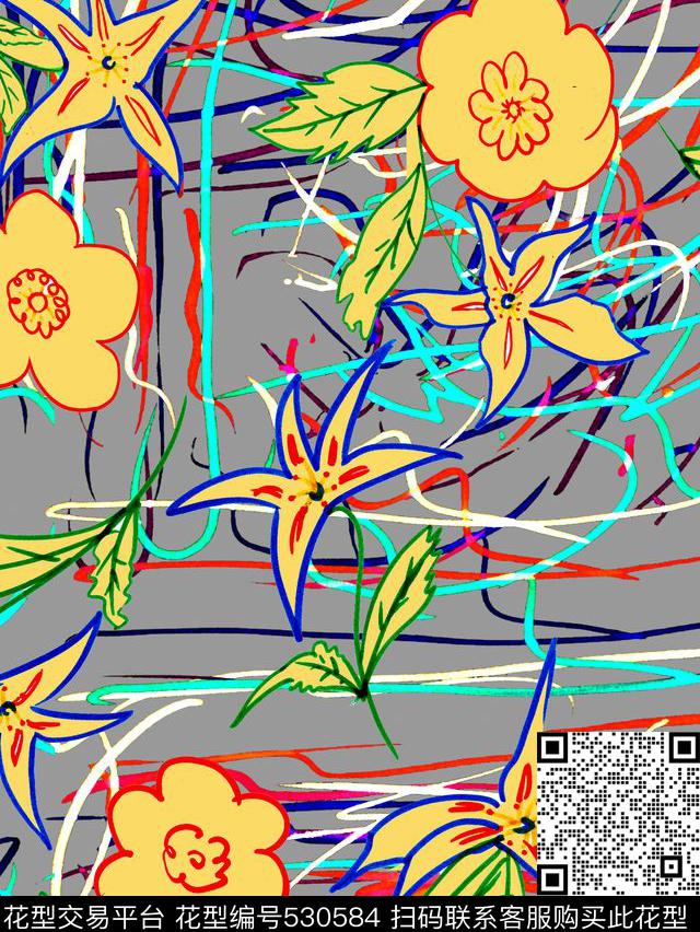 抽象服装花卉传统印花华亿平台下载（图片编号: 530584） - 瓦栏（Walan）