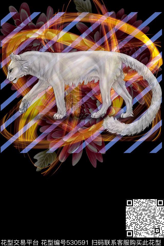 潮流时尚菊花白豹数码印花华亿平台下载（图片编号: 530591） - 瓦栏（Walan）