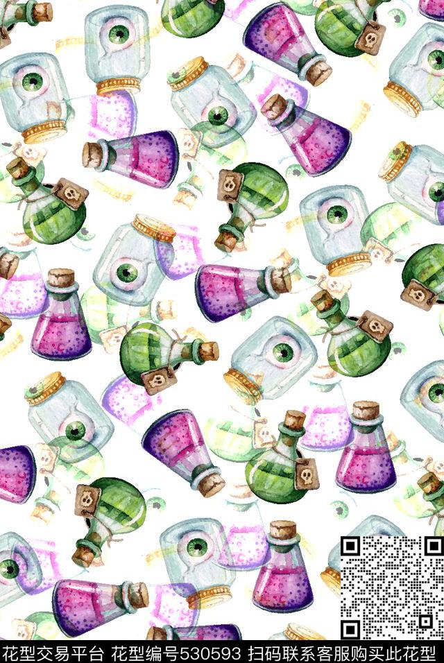 创意水彩万圣节数码印花华亿平台下载（图片编号: 530593） - 瓦栏（Walan）