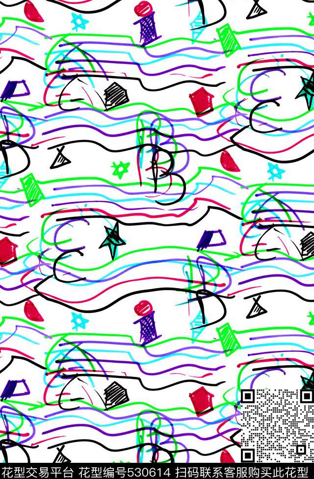 抽象服装几何数码印花华亿平台下载（图片编号: 530614） - 瓦栏（Walan）