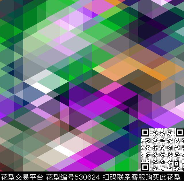 彩色钻石抽象几何拼块数码印花华亿平台下载（图片编号: 530624） - 瓦栏（Walan）