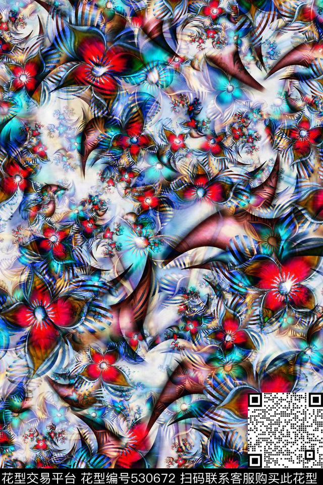 抽象纹理花卉数码印花华亿平台下载（图片编号: 530672） - 瓦栏（Walan）