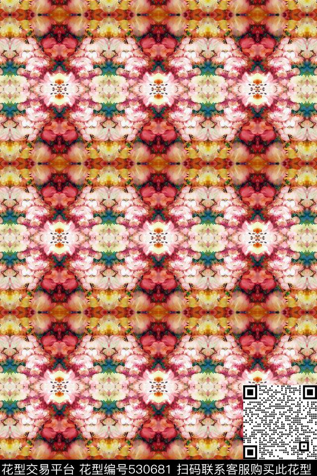 规律花朵图案数码印花华亿平台下载（图片编号: 530681） - 瓦栏（Walan）
