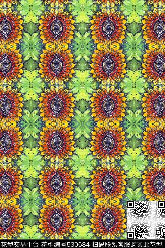 花卉花朵民族数码印花华亿平台下载（图片编号: 530684） - 瓦栏（Walan）