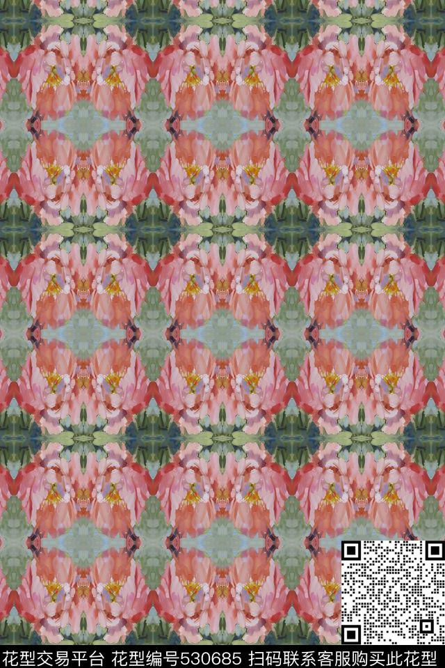 抽象规律花卉数码印花华亿平台下载（图片编号: 530685） - 瓦栏（Walan）