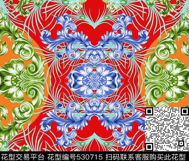 仿古中国风花数码印花华亿平台下载（图片编号: 530715） - 瓦栏（Walan）
