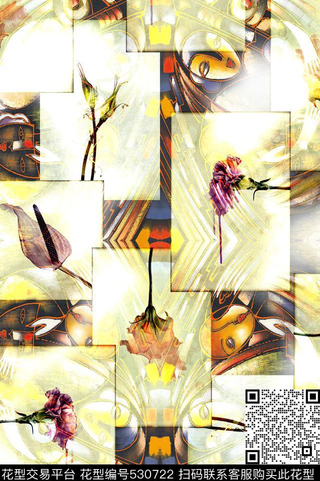 休闲手绘花卉数码印花华亿平台下载（图片编号: 530722） - 瓦栏（Walan）