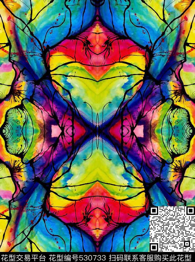 抽象油墨对称数码印花华亿平台下载（图片编号: 530733） - 瓦栏（Walan）