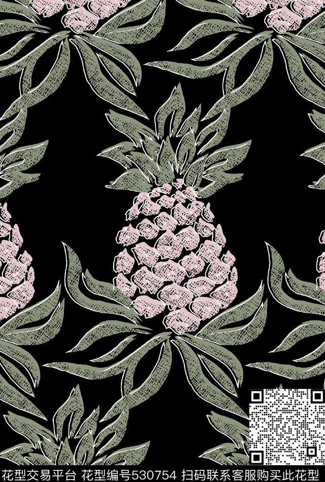 几何菠萝水果传统印花华亿平台下载（图片编号: 530754） - 瓦栏（Walan）