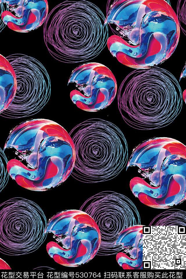 流行时尚黑底前卫数码印花华亿平台下载（图片编号: 530764） - 瓦栏（Walan）