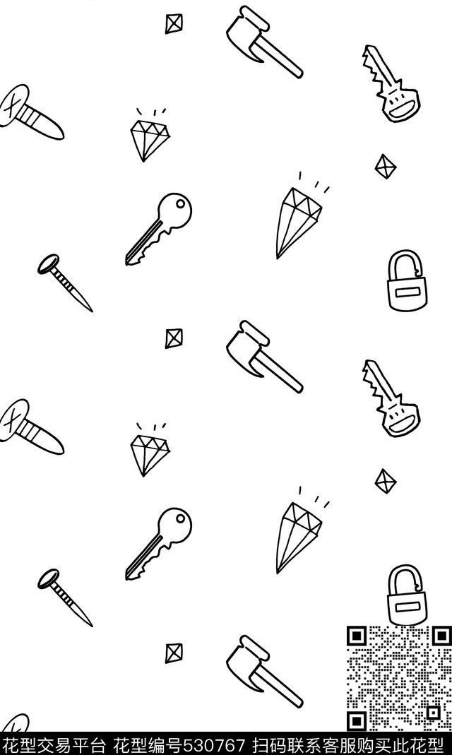 钉钥匙锁传统印花华亿平台下载（图片编号: 530767） - 瓦栏（Walan）