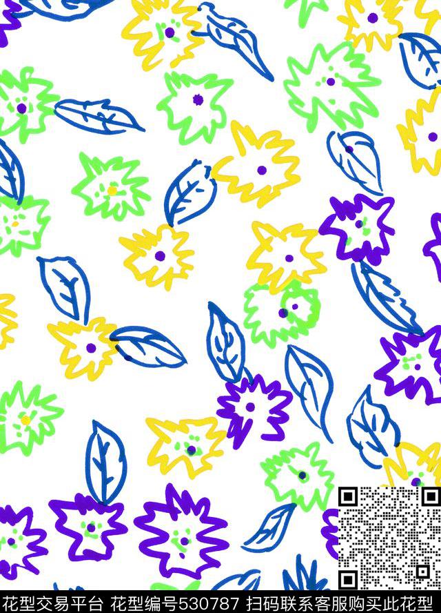 抽象家纺手绘小碎花数码印花华亿平台下载（图片编号: 530787） - 瓦栏（Walan）