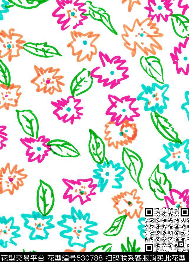 抽象家纺手绘小碎花数码印花华亿平台下载（图片编号: 530788） - 瓦栏（Walan）