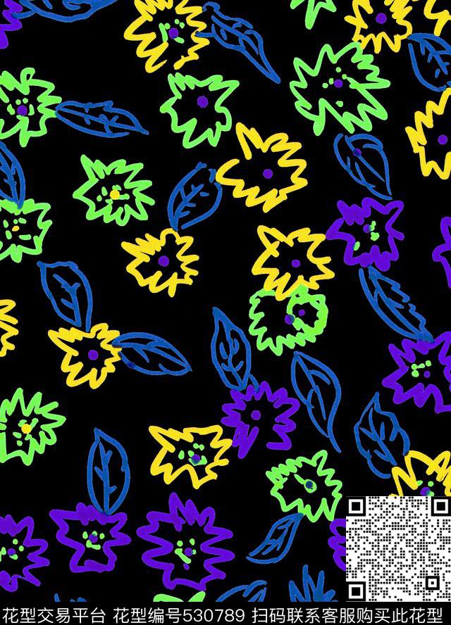 抽象家纺手绘小碎花数码印花华亿平台下载（图片编号: 530789） - 瓦栏（Walan）