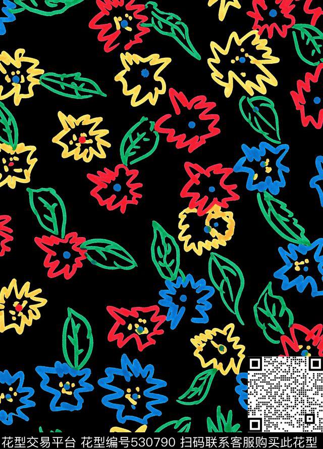 抽象家纺手绘小碎花数码印花华亿平台下载（图片编号: 530790） - 瓦栏（Walan）