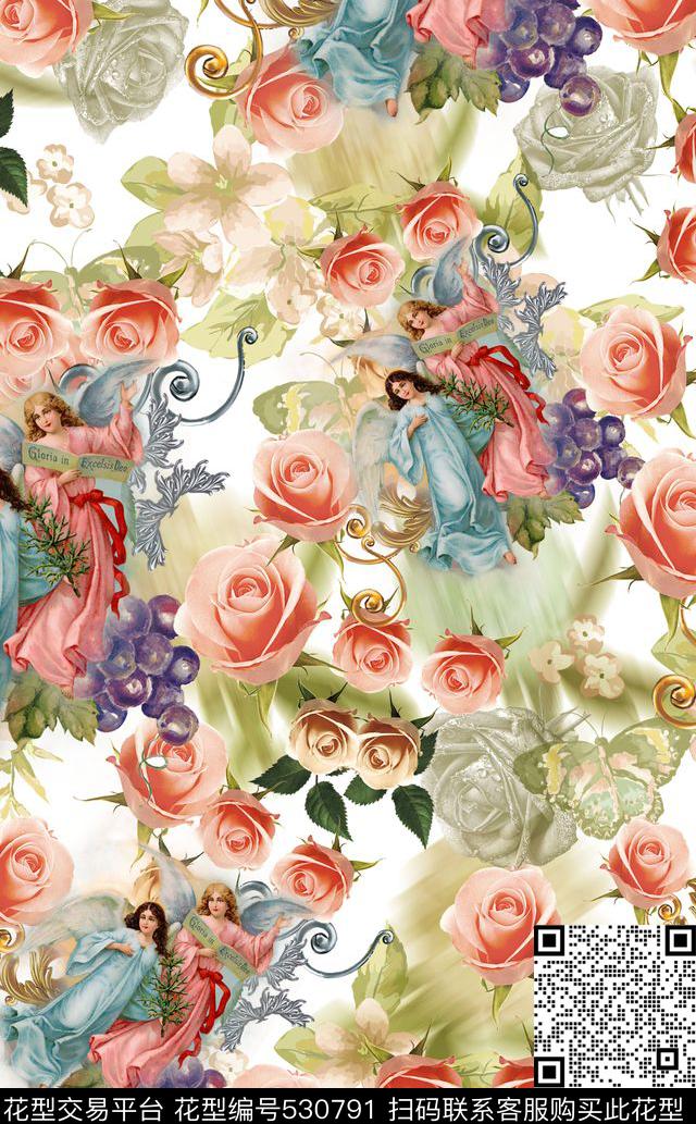 大牌女装女士长裙男士休闲衬衫复古复古油画神话人物花卉肌理朦胧背景数码印花华亿平台下载（图片编号: 530791） - 瓦栏（Walan）