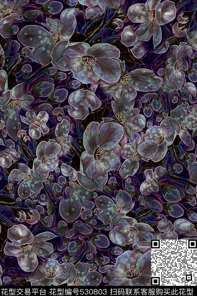 花卉花朵轮廓数码印花华亿平台下载（图片编号: 530803） - 瓦栏（Walan）