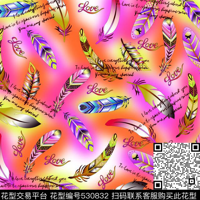 丝巾羽毛中国风数码印花华亿平台下载（图片编号: 530832） - 瓦栏（Walan）