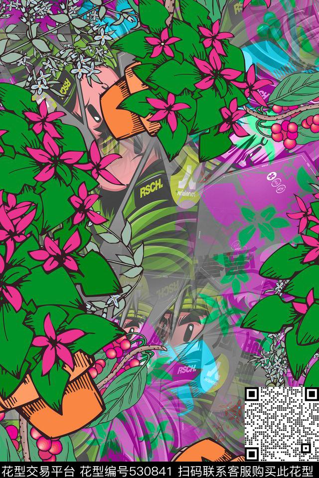 花卉流行清新数码印花华亿平台下载（图片编号: 530841） - 瓦栏（Walan）