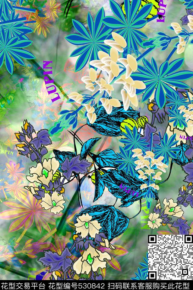 花卉清新休闲风数码印花华亿平台下载（图片编号: 530842） - 瓦栏（Walan）
