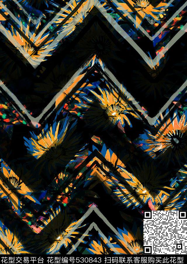 自然曲线菊花传统印花华亿平台下载（图片编号: 530843） - 瓦栏（Walan）