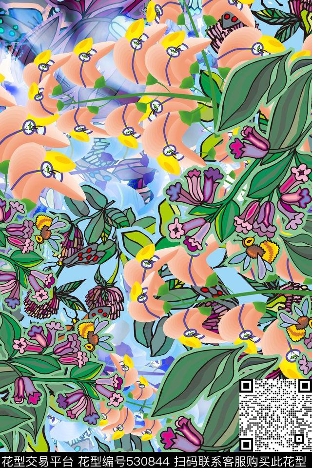 清新花卉时尚数码印花华亿平台下载（图片编号: 530844） - 瓦栏（Walan）